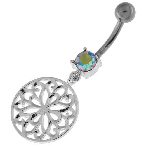 Flower Of Life Dangling Navel Belly Button Ring - Monster Piercing