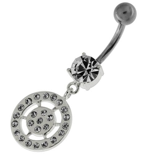 Sterling Silver Multi jeweled Round Pattern Belly Ring - Monster Piercing