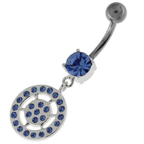 Sterling Silver Multi jeweled Round Pattern Belly Ring - Monster Piercing