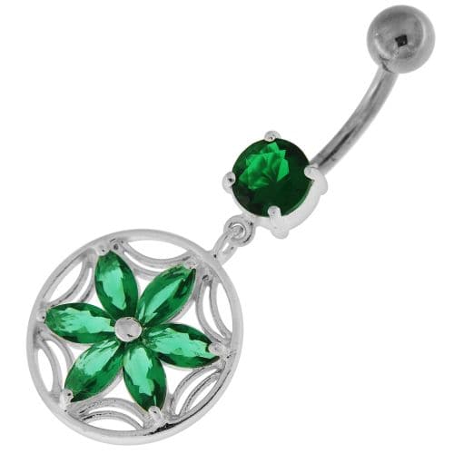 Sterling Silver Dazzling Flower Filigree Navel Bar - Monster Piercing