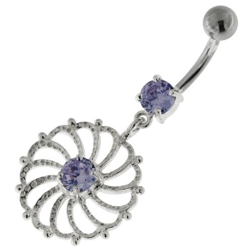 Sterling Silver center Jeweled Swirl Cut out Navel Bar - Monster Piercing