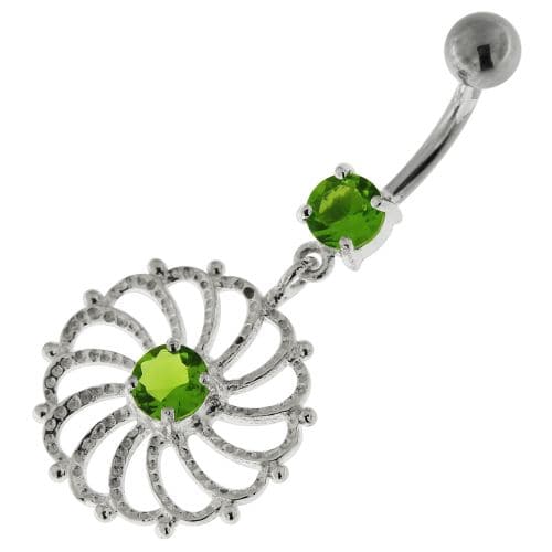 Sterling Silver center Jeweled Swirl Cut out Navel Bar - Monster Piercing