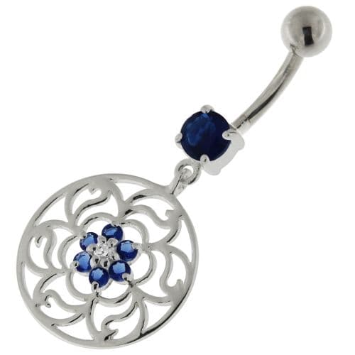 Center Flower with Floral 925 Sterling Silver Belly Button Ring - Monster Piercing