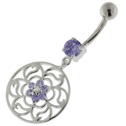 Center Flower with Floral 925 Sterling Silver Belly Button Ring - Monster Piercing