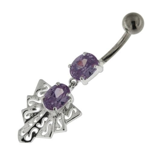 925 Sterling Silver Twin Jeweled chandelier Belly Button Ring - Monster Piercing