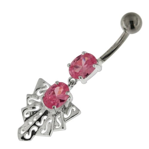 925 Sterling Silver Twin Jeweled chandelier Belly Button Ring - Monster Piercing