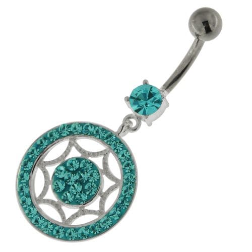 925 Sterling Silver Multi Jeweled Round Belly Button Ring - Monster Piercing