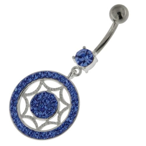 925 Sterling Silver Multi Jeweled Round Belly Button Ring - Monster Piercing