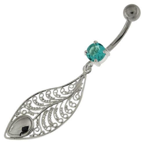 925 Sterling Silver Attractive leaf Belly Button Ring - Monster Piercing