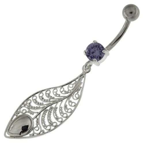 925 Sterling Silver Attractive leaf Belly Button Ring - Monster Piercing