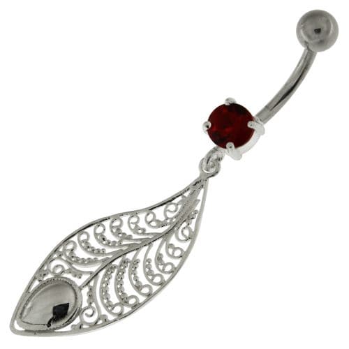 925 Sterling Silver Attractive leaf Belly Button Ring - Monster Piercing