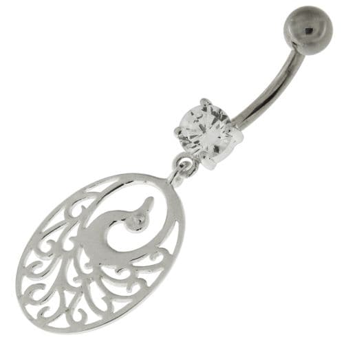 925 Sterling Silver Dancing Peacock Belly Button Ring - Monster Piercing