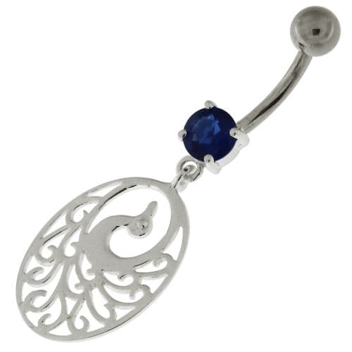 925 Sterling Silver Dancing Peacock Belly Button Ring - Monster Piercing