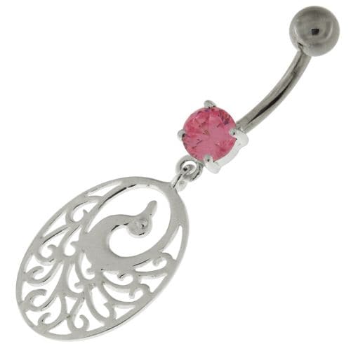 925 Sterling Silver Dancing Peacock Belly Button Ring - Monster Piercing