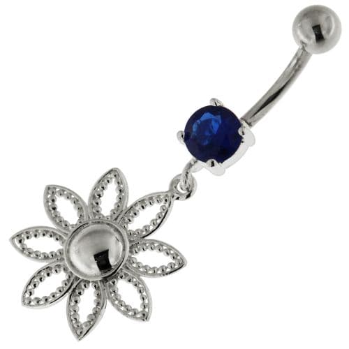 925 Sterling Silver Dotted Flower Belly Button Ring - Monster Piercing