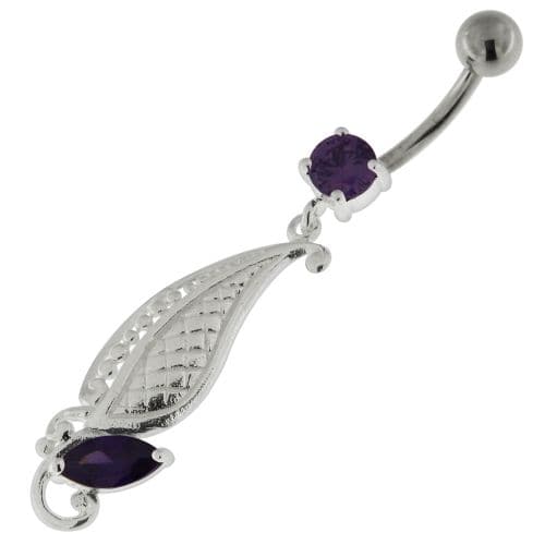 925 Sterling Silver Dotted Leaf Belly Button Ring - Monster Piercing