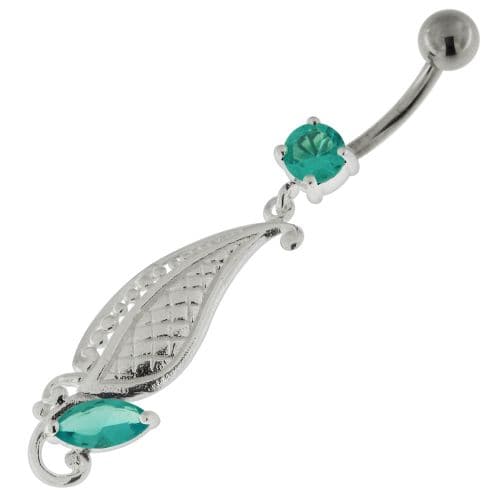 925 Sterling Silver Dotted Leaf Belly Button Ring - Monster Piercing