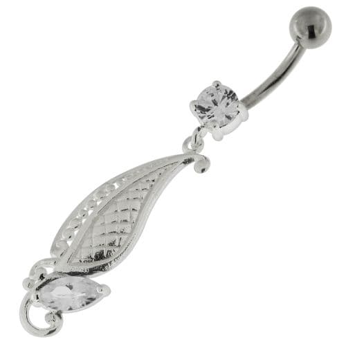 925 Sterling Silver Dotted Leaf Belly Button Ring - Monster Piercing