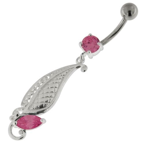 925 Sterling Silver Dotted Leaf Belly Button Ring - Monster Piercing