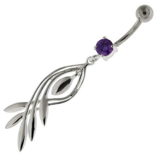 925 Sterling Silver Plain Twisted Leaf Belly Button Ring - Monster Piercing