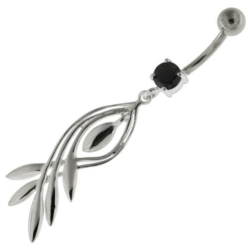 925 Sterling Silver Plain Twisted Leaf Belly Button Ring - Monster Piercing