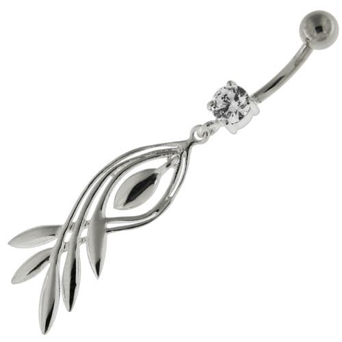 925 Sterling Silver Plain Twisted Leaf Belly Button Ring - Monster Piercing