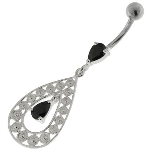 925 Sterling Silver Multi flowers in Tear Shape Belly Button Ring - Monster Piercing