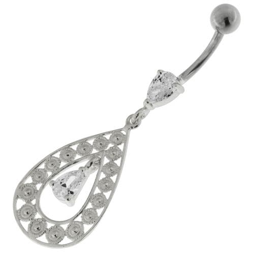 925 Sterling Silver Multi flowers in Tear Shape Belly Button Ring - Monster Piercing