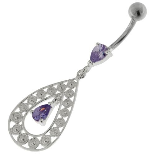 925 Sterling Silver Multi flowers in Tear Shape Belly Button Ring - Monster Piercing