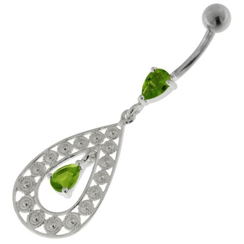 925 Sterling Silver Multi flowers in Tear Shape Belly Button Ring - Monster Piercing