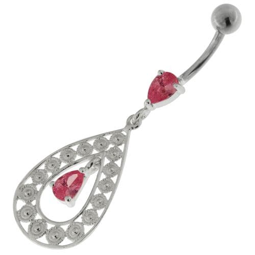 925 Sterling Silver Multi flowers in Tear Shape Belly Button Ring - Monster Piercing