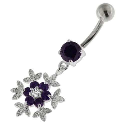 925 Sterling Silver Flower Snow Flake Belly Button Ring - Monster Piercing