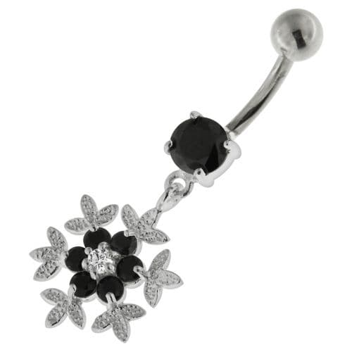 925 Sterling Silver Flower Snow Flake Belly Button Ring - Monster Piercing