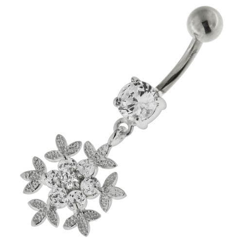 925 Sterling Silver Flower Snow Flake Belly Button Ring - Monster Piercing