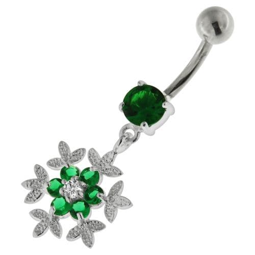 925 Sterling Silver Flower Snow Flake Belly Button Ring - Monster Piercing