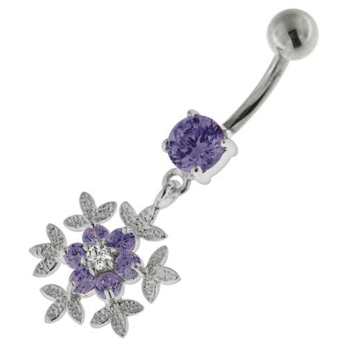 925 Sterling Silver Flower Snow Flake Belly Button Ring - Monster Piercing