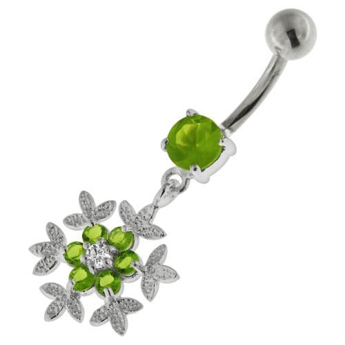 925 Sterling Silver Flower Snow Flake Belly Button Ring - Monster Piercing