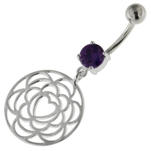 925 Sterling Silver center Heart Cutout Belly Button Ring - Monster Piercing