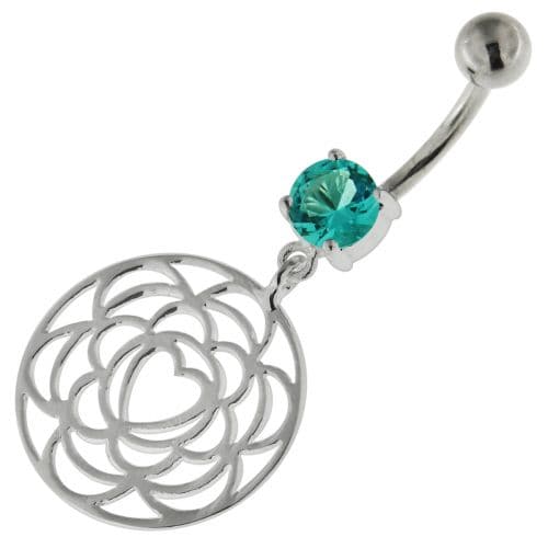 925 Sterling Silver center Heart Cutout Belly Button Ring - Monster Piercing