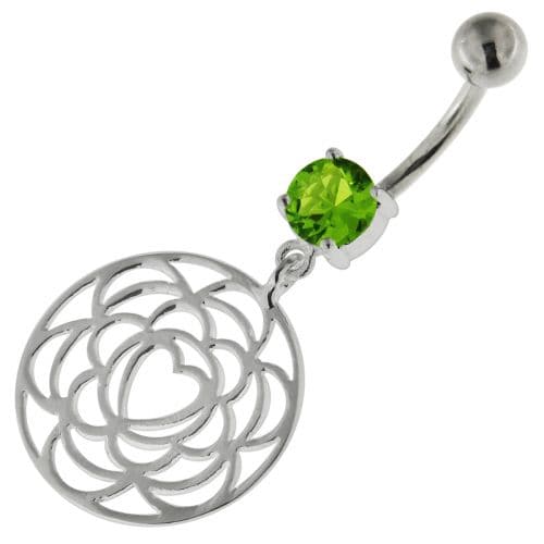 925 Sterling Silver center Heart Cutout Belly Button Ring - Monster Piercing