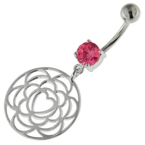 925 Sterling Silver center Heart Cutout Belly Button Ring - Monster Piercing