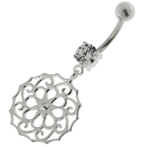 Flower Of Life Pattern 925 Sterling Silver Navel Belly Piercing - Monster Piercing