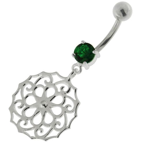 Flower Of Life Pattern 925 Sterling Silver Navel Belly Piercing - Monster Piercing