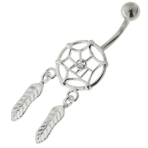 Center Jeweled Dream Catcher Sterling Silver Belly Button Ring - Monster Piercing