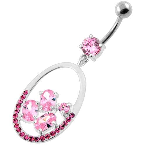 925 Sterling Silver Jeweled Oval Cut out Belly Ring - Monster Piercing