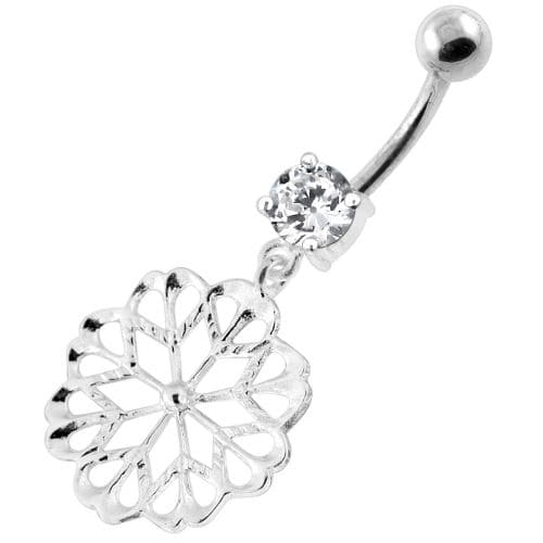 925 Sterling Silver center Jeweled Multi Point Star Cut out Belly Ring - Monster Piercing