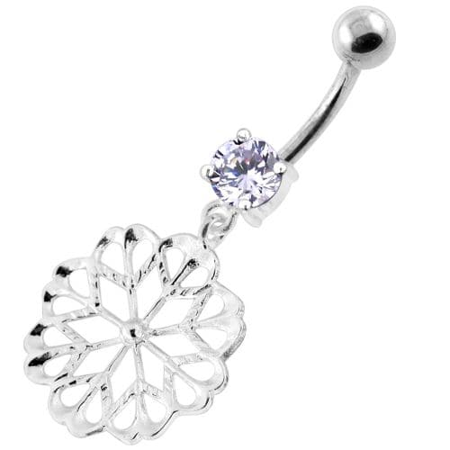 925 Sterling Silver center Jeweled Multi Point Star Cut out Belly Ring - Monster Piercing