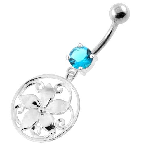 925 Sterling Silver Floral Flower Navel Belly Ring - Monster Piercing