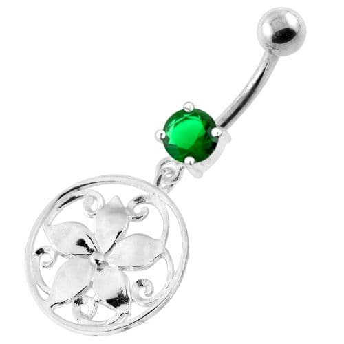 925 Sterling Silver Floral Flower Navel Belly Ring - Monster Piercing