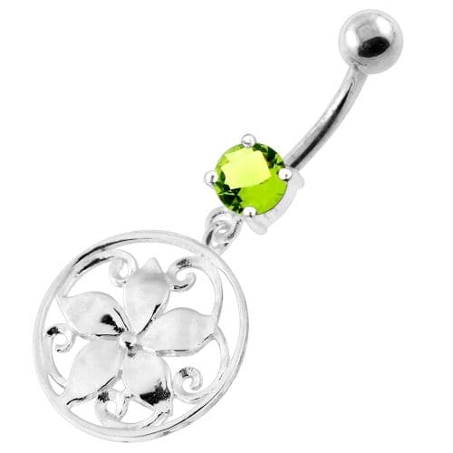 925 Sterling Silver Floral Flower Navel Belly Ring - Monster Piercing